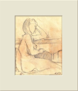 Side view figure of a woman drawing in pencil